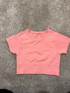 Offline by Aerie Cropped Ribbed Tee in Coral Pink